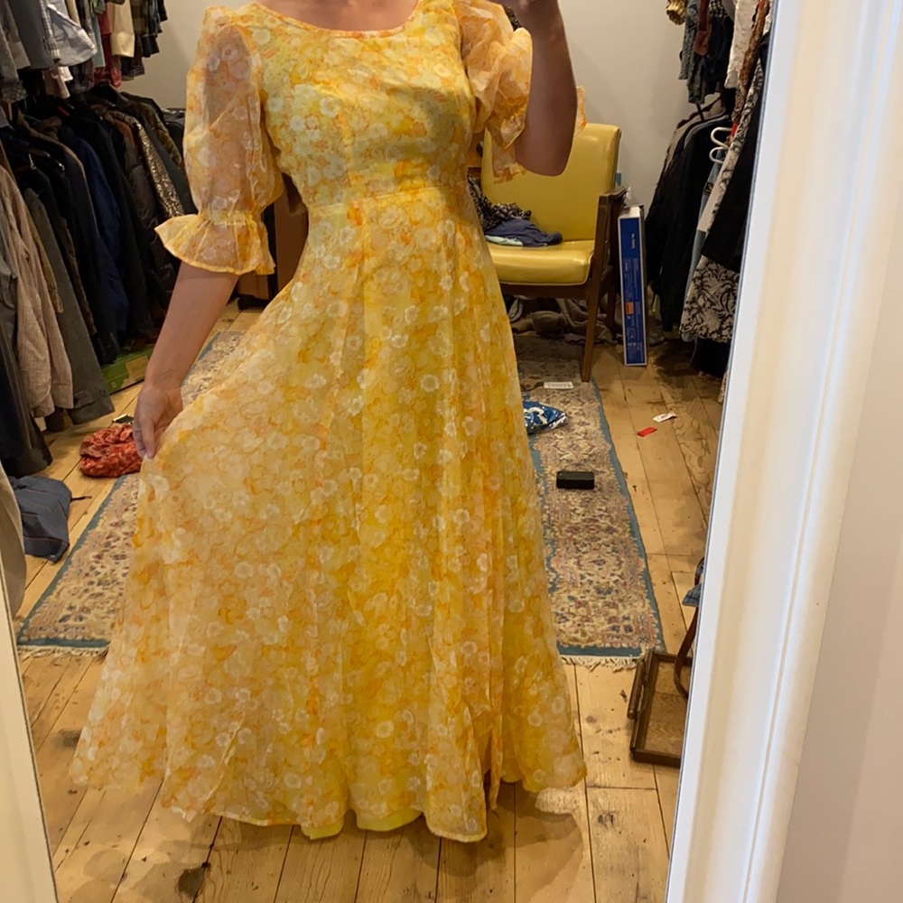 Vintage Yellow Floral Maxi Dress